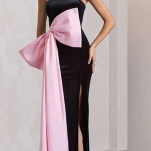 Club L London Black Velvet Bandeau Split Maxi Dress